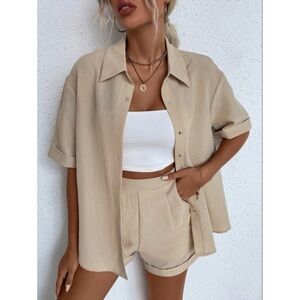 Shein Tan short sleeve matching set size small nwot #29